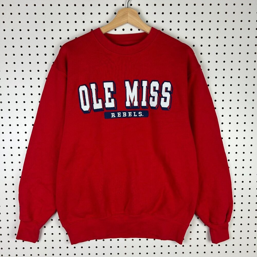 Ole Miss Rebels‎ Crewneck Medium Red Sweatshirt Jansport Stitched Logo SOFT